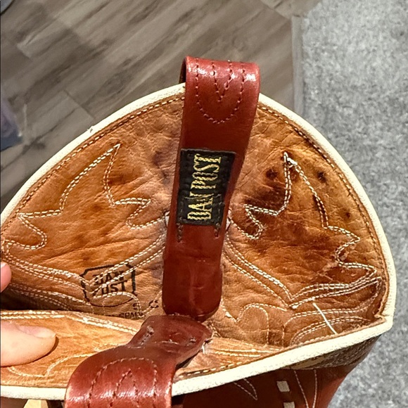 Dan Post Red Leather Heeled Boots with Yellow and Cream Accents - Picture 9 of 11